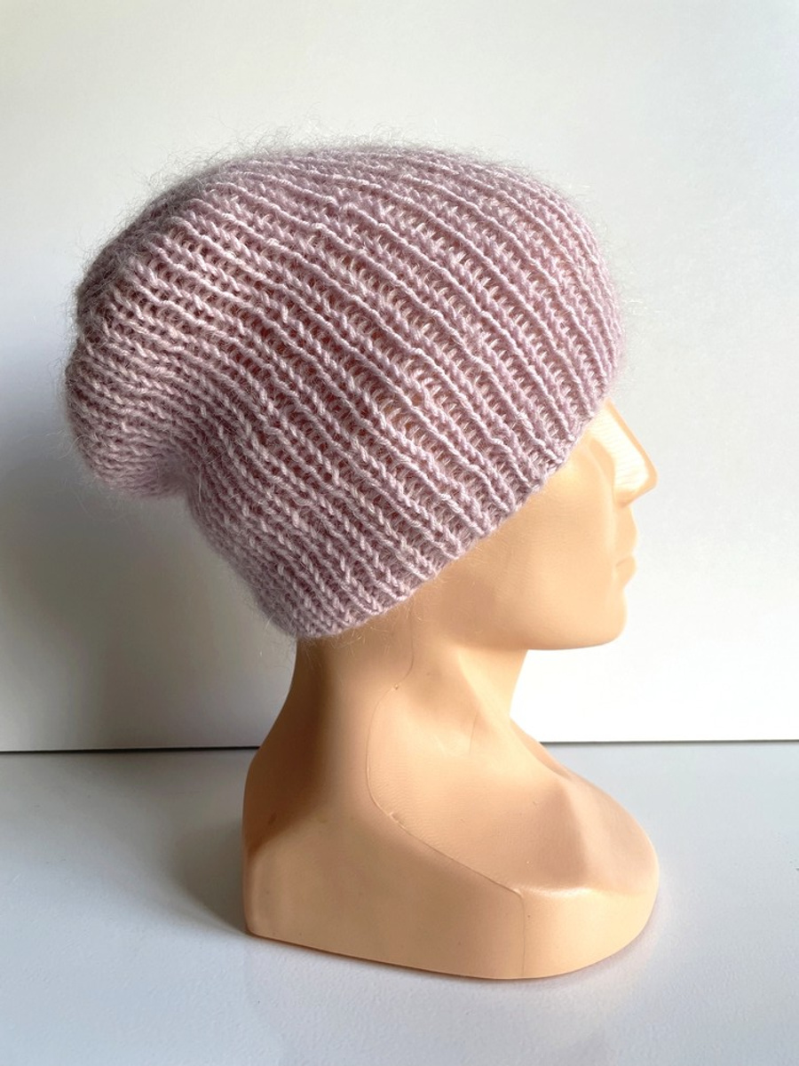 Handmade Czapka damska AUREA 100% Baby Merino plus moher i jedwab 54 Pudrowy Róż