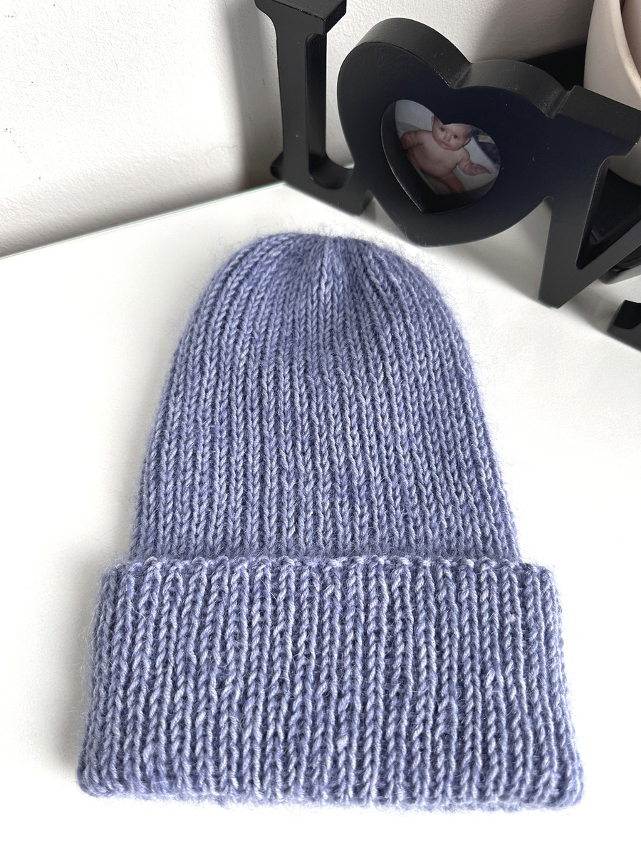 AUREA – ręcznie robiona czapka beanie z baby merino + moher i jedwab damska/dziecięca 37/39 Jasna Lawenda