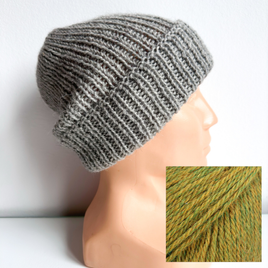 KIARA – czapka wywijana z alpaki 100% damska 7233 oliwka
