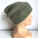 AUREA – czapka beanie handmade baby merino + moher i jedwab 38/18 Oliwka