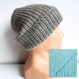 Czapka wywijana zrobiona ręcznie na drutach KIARA 100% Alpaka 2917 turkusowy