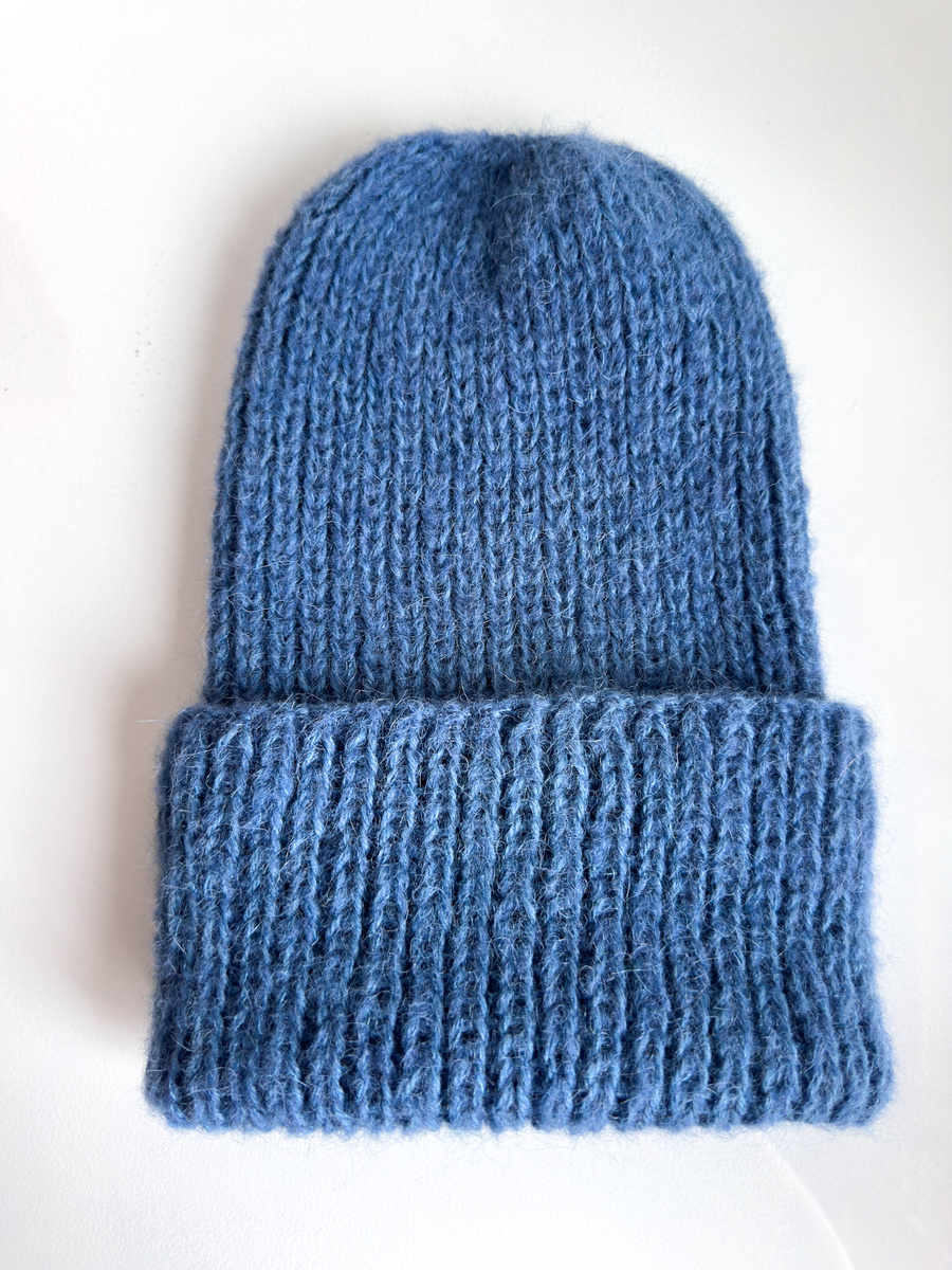 Ręcznie robiona czapka damska MORGANA Alpaka z Jedwabiem 6309/25 stalowy niebieski