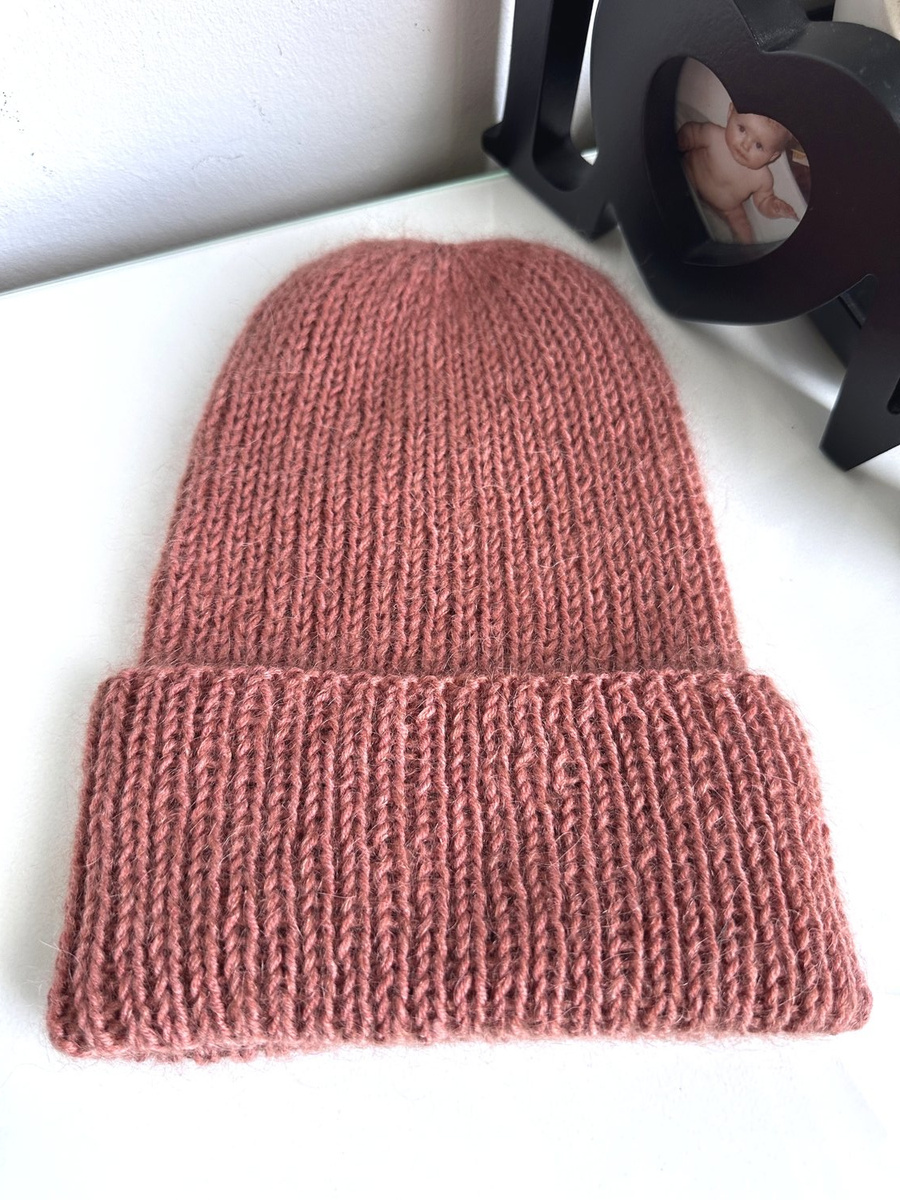 AUREA – ręcznie robiona czapka beanie baby merino + moher i jedwab dziecięca/damska 48/33 Blush