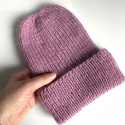 AUREA – ręcznie robiona ciepła czapka beanie baby merino + moher i jedwab dziecięca/damska 27/04 Stary Róż