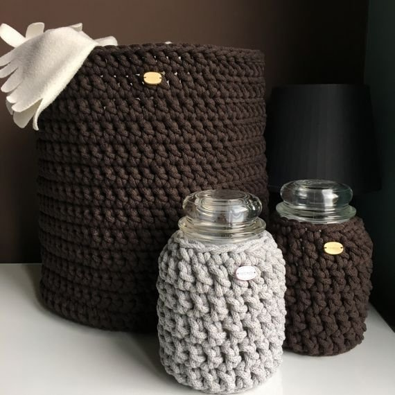 Kosz ze sznurka bawełnianego XL brązowy 775 30x34 cm