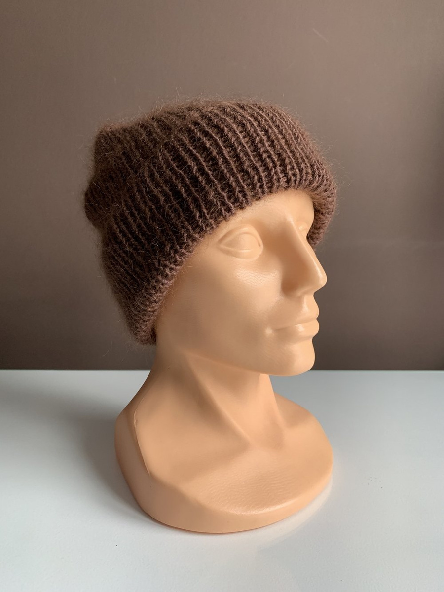 AUREA – czapka beanie handmade baby merino + moher i jedwab 52/35 Czekolada