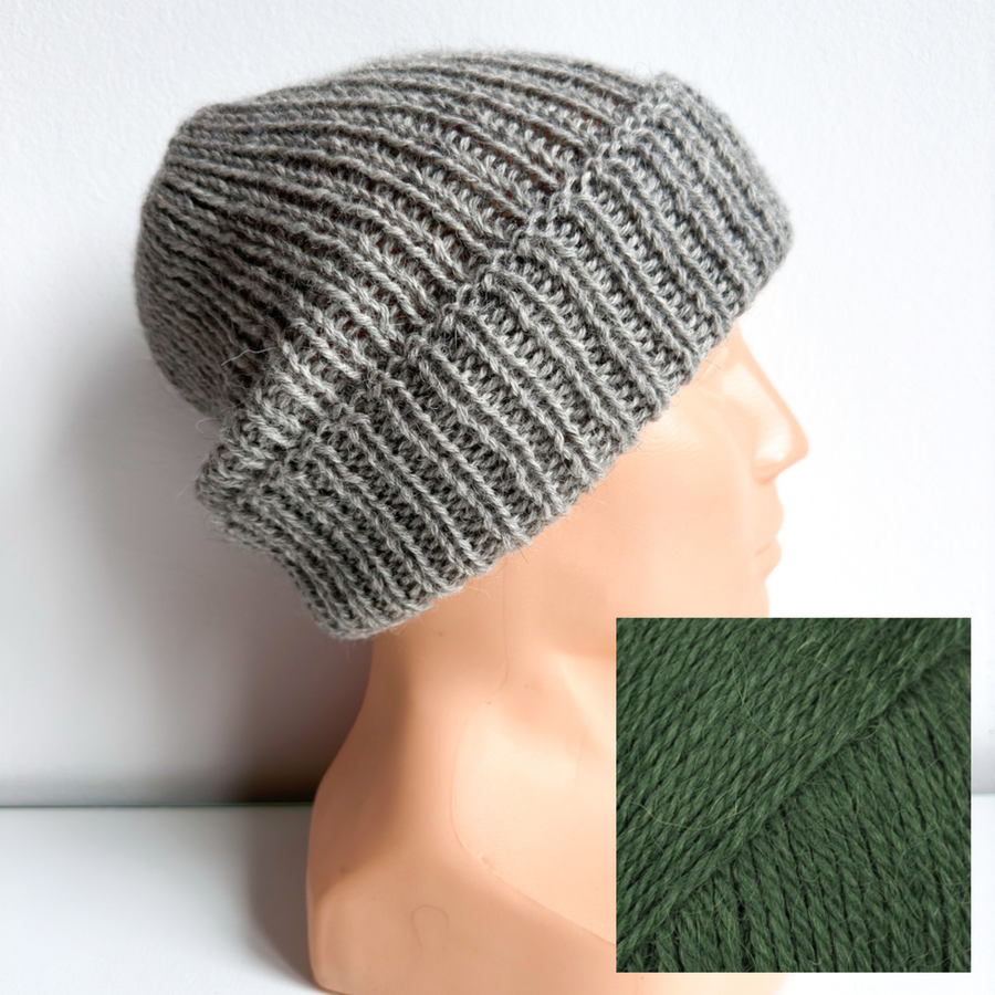 Czapka wywijana zrobiona ręcznie na drutach KIARA 100% Alpaka 501 Jasny Szary