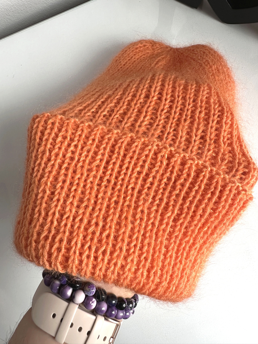AUREA – ręcznie robiona czapka beanie baby merino + moher i jedwab damska/dziecięca 36/49 Pomarańczowy