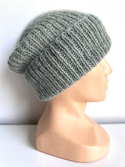 AUREA – czapka beanie handmade baby merino + moher jedwab dziecięca/damska 50/34 Zielona Szałwia