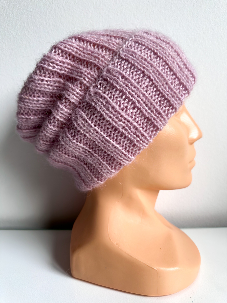 MARGARET Handmade Turn-Up Beanie Alpaca Mohair and Silk 3112/36 Pink with a Hint of Beige