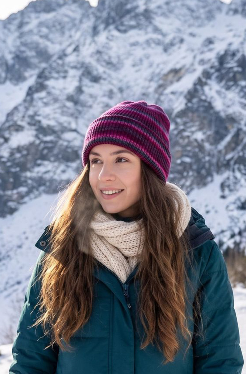 VARELLA – czapka zimowa z wełny 2508 fioletowa beanie wywijana