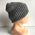 KIARA Turn-Up Handmade Beanie 100% Alpaca 517 Medium Grey