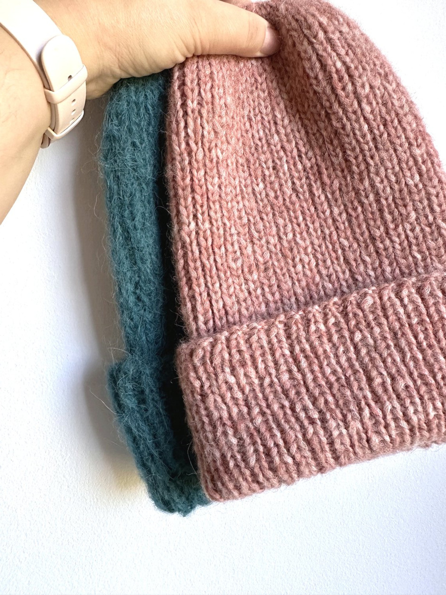 CHMURKA – czapka z alpaki wywijana ręcznie robiona 34 Różowy Marmur