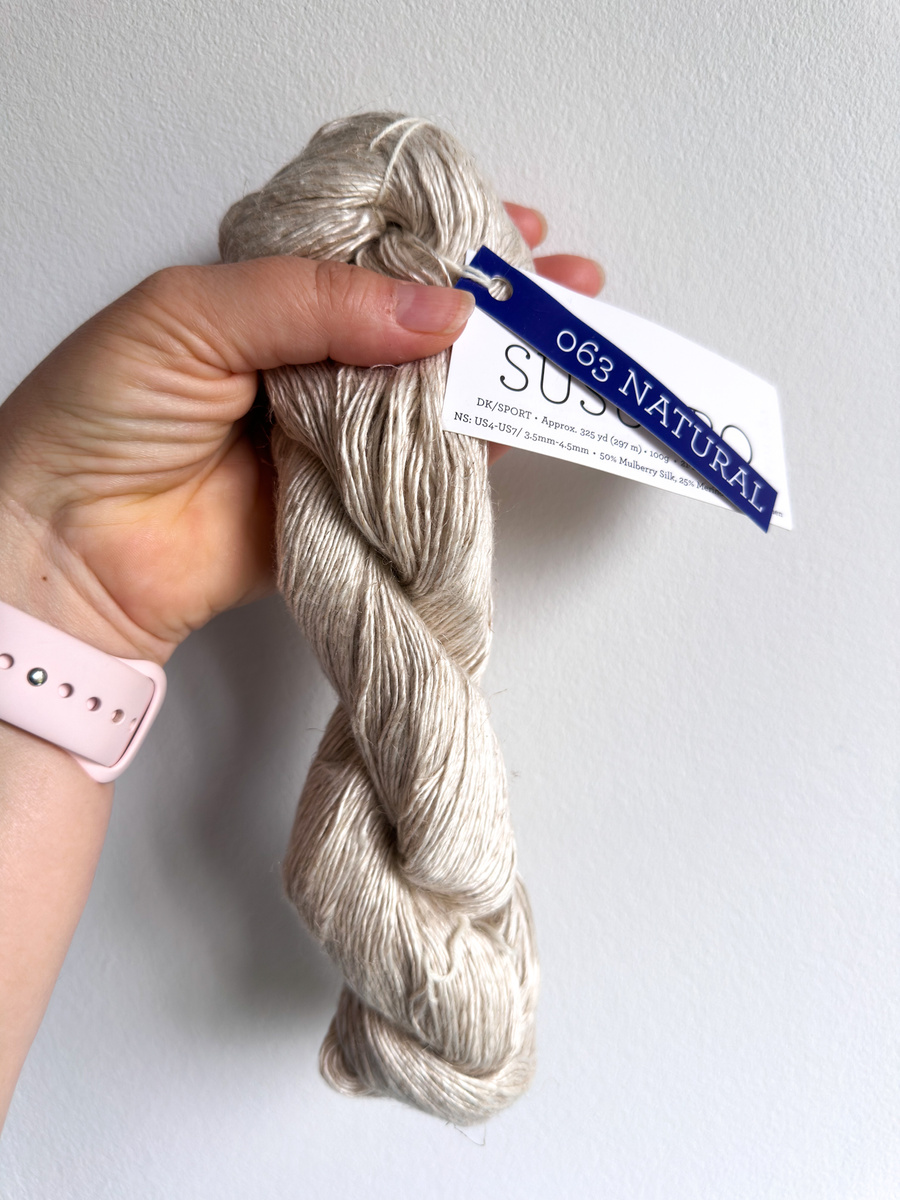 Ręcznie farbowana włóczka Malabrigo SUSURRO jedwab, len i merynos SUS063 NATURAL