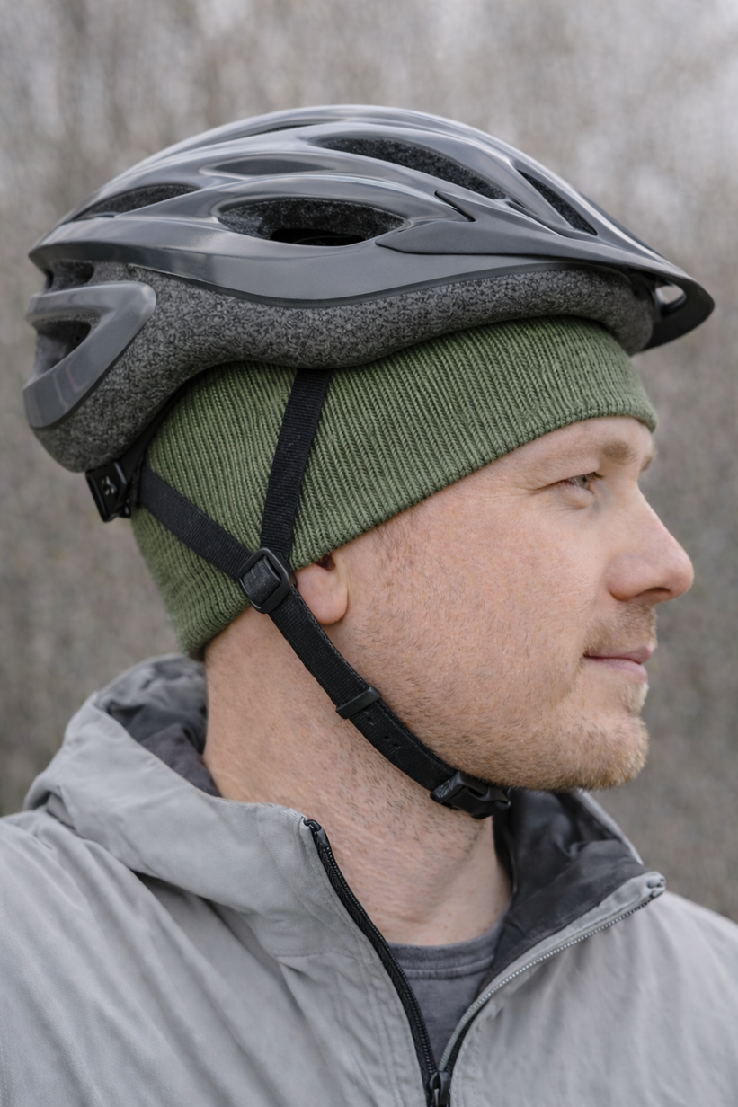 Czapka pod kask z wełny merino VARELLA 100% Baby Merino 38 Oliwka