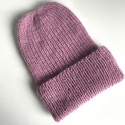 AUREA – ręcznie robiona ciepła czapka beanie baby merino + moher i jedwab dziecięca/damska 27/04 Stary Róż