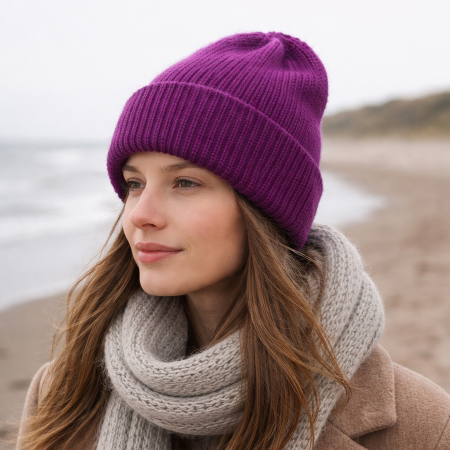 HELEN – czapka z 100% alpaki wywijana 9045 rubinowy