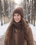 Ręcznie robiona czapka beanie MIRA 100% Merino plus moher i jedwab 14/15 Brąz