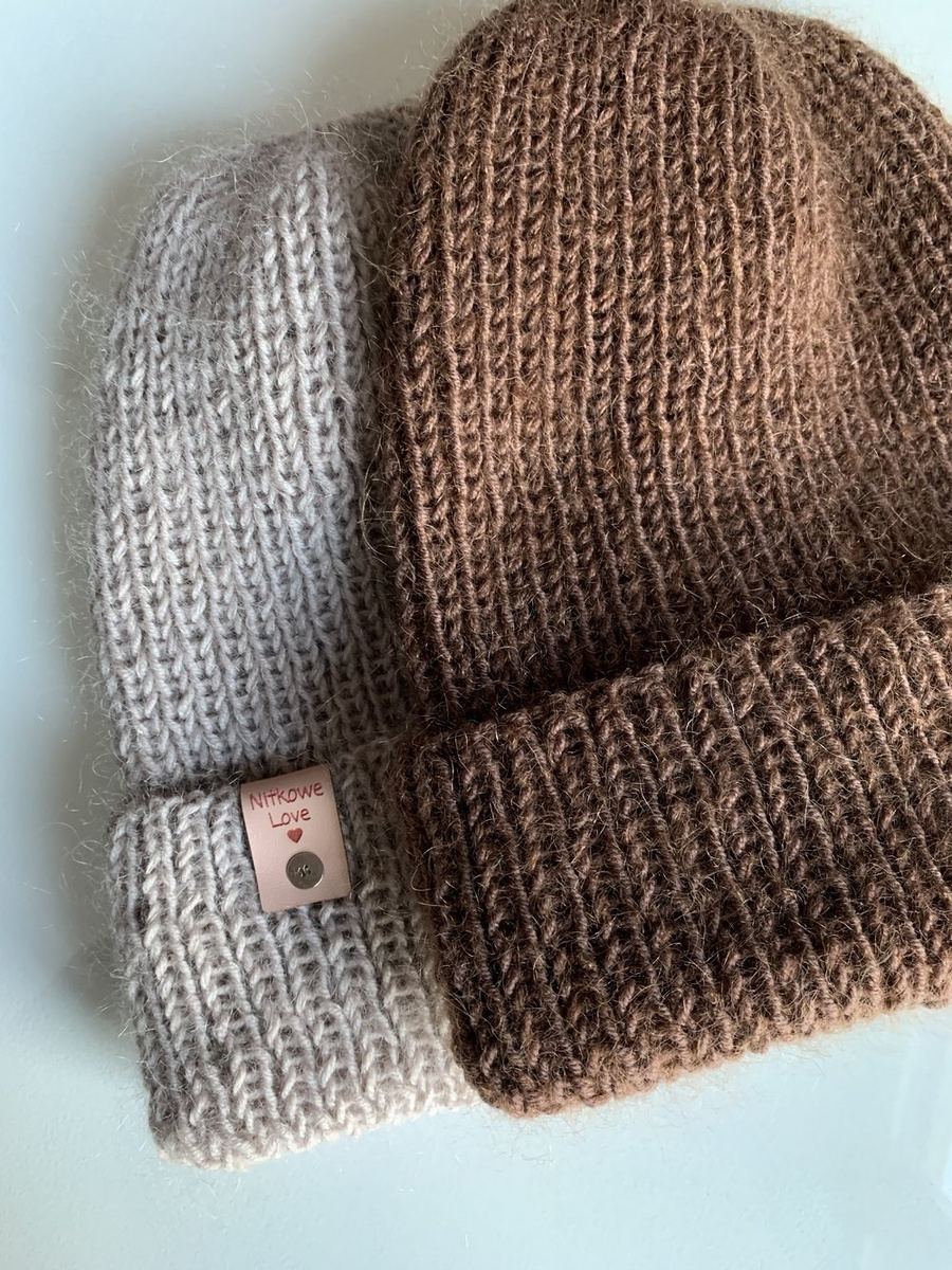 AUREA – czapka beanie handmade baby merino + moher i jedwab 52/35 Czekolada