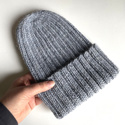 LAURIN Handmade Turn-Up Beanie 100% Alpaca 9021 mgła