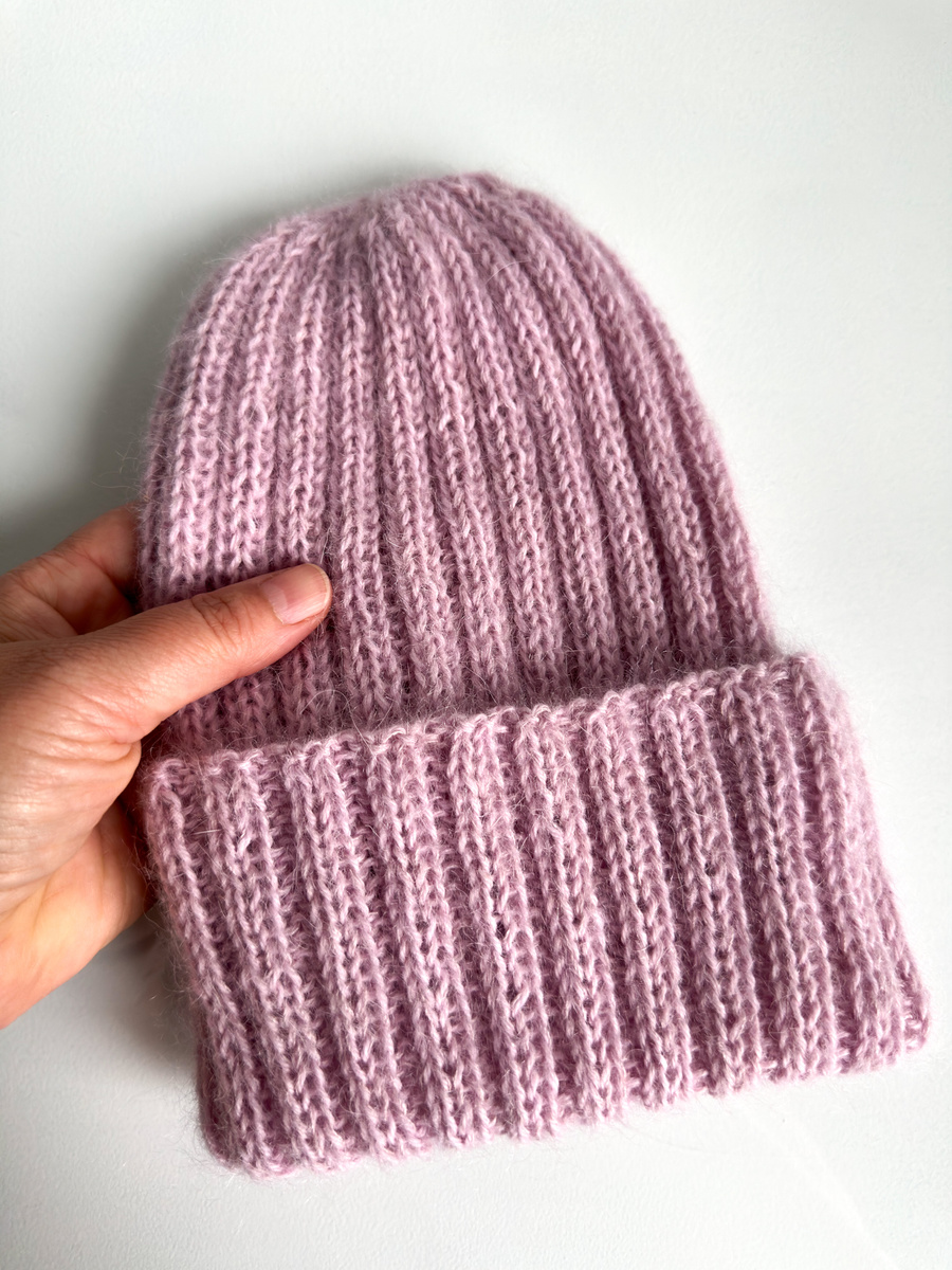 MARGARET – ręcznie robiona czapka wywijana alpaka + moher i jedwab 3112/36 Różowy z nutką beżu