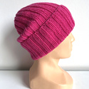 HELLI – czapka z wełny merino baby 08 Fuksja, wywijana beanie, unisex jesień‑zima