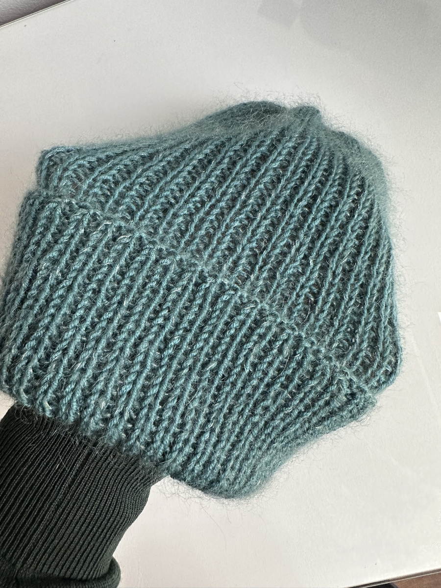 AUREA – ręcznie robiona czapka beanie merino + moher i jedwab damska / dziecięca 47/37 Morze Północne