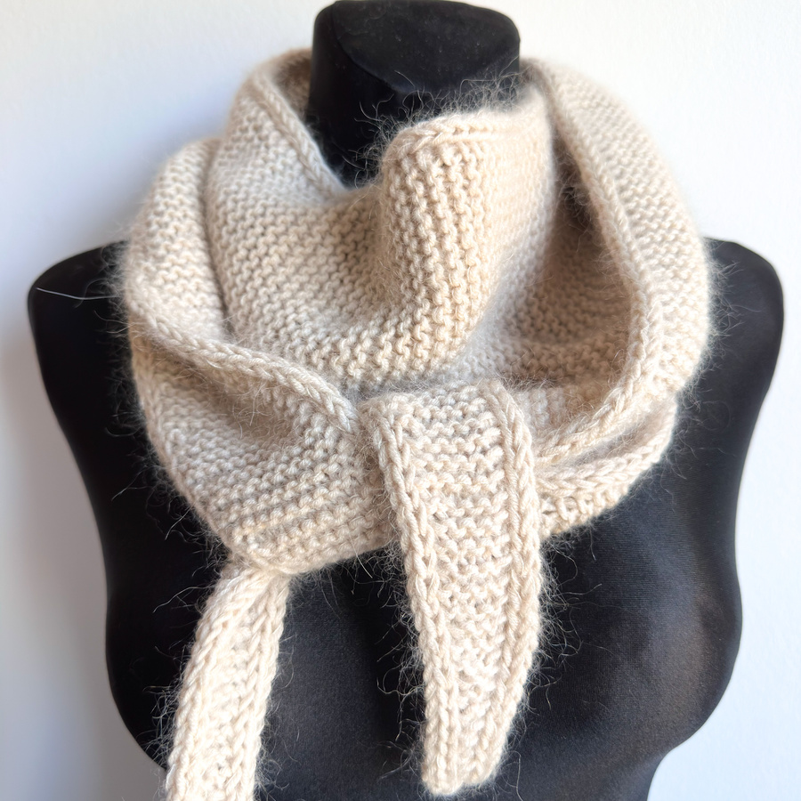 MIRA – wełniany chustoszal handmade merino + moher i jedwab 50/56 jasny beż