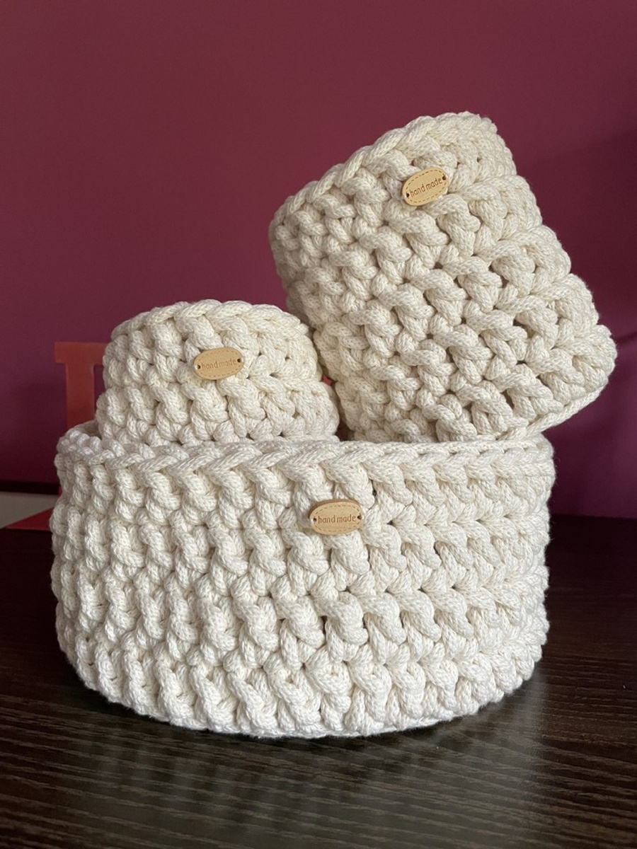 Ręcznie robiony Kosz ze sznurka bawełnianego 050 Ecru 20x10 cm
