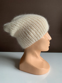 Handmade women’s hat AUREA 100% Baby Merino plus mohair and silk 02/01 Ecru