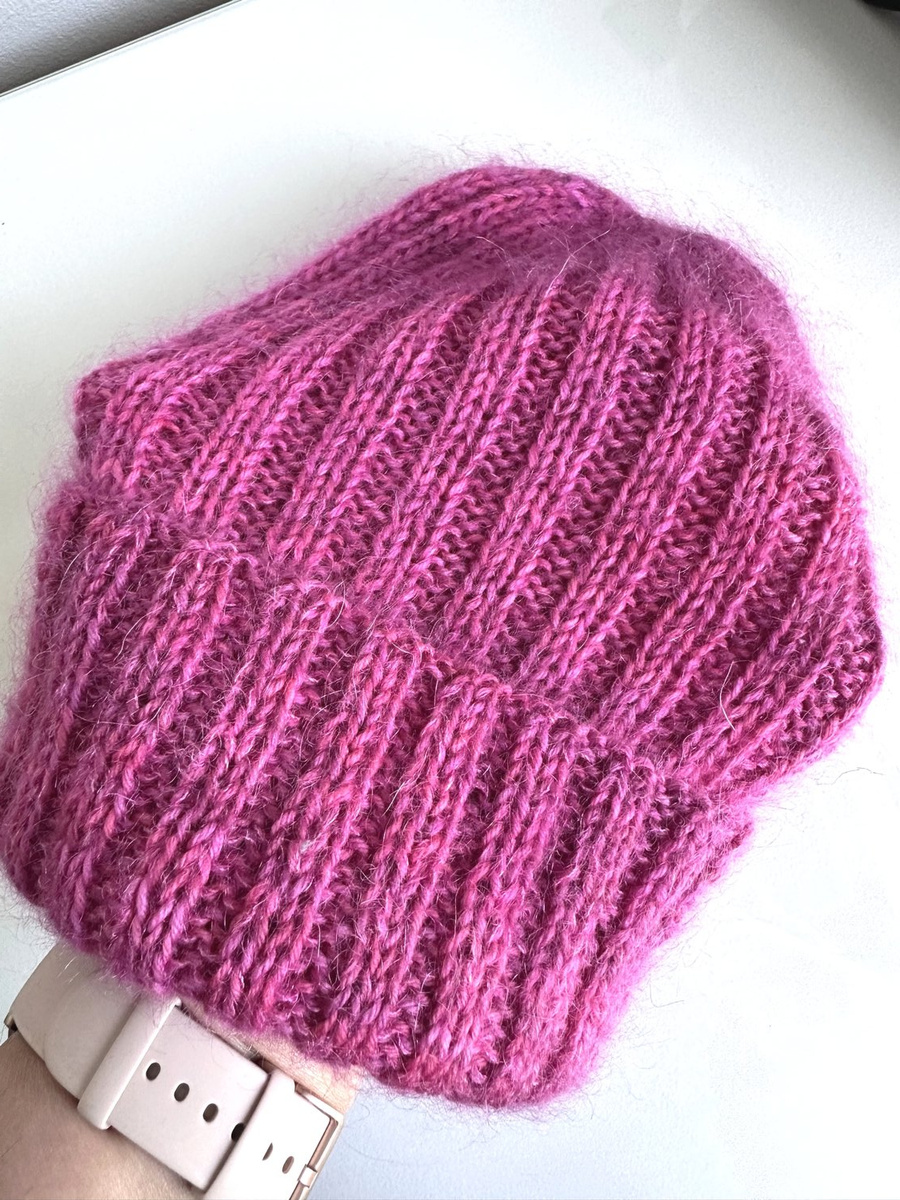 DAISY – czapka beanie handmade ręcznie farbowane baby merino + moher i jedwab damska Malinowy Sorbet