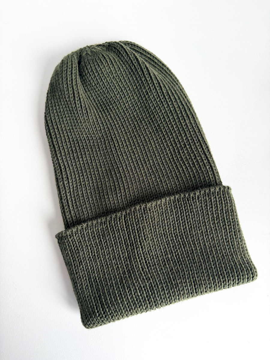 VARELLA Beanie-Mütze mit Umschlag aus Merinowolle 65 ciemny leśny Unisex