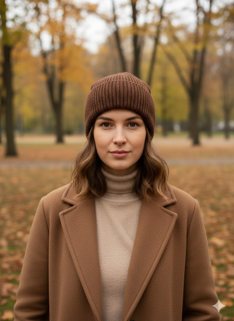 HELEN – czapka wywijana z wełny alpaki miedziany brąz