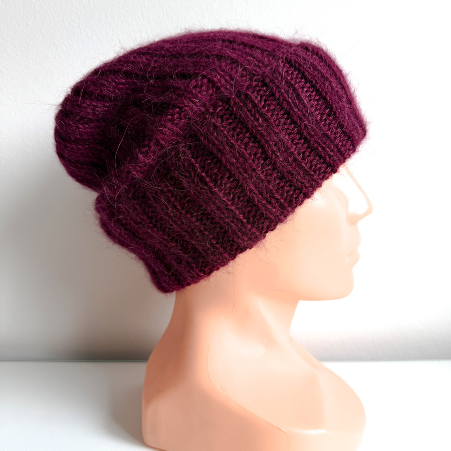 MARGARET Handmade Beanie Alpaca Mohair and Silk 9045 Rubinowy
