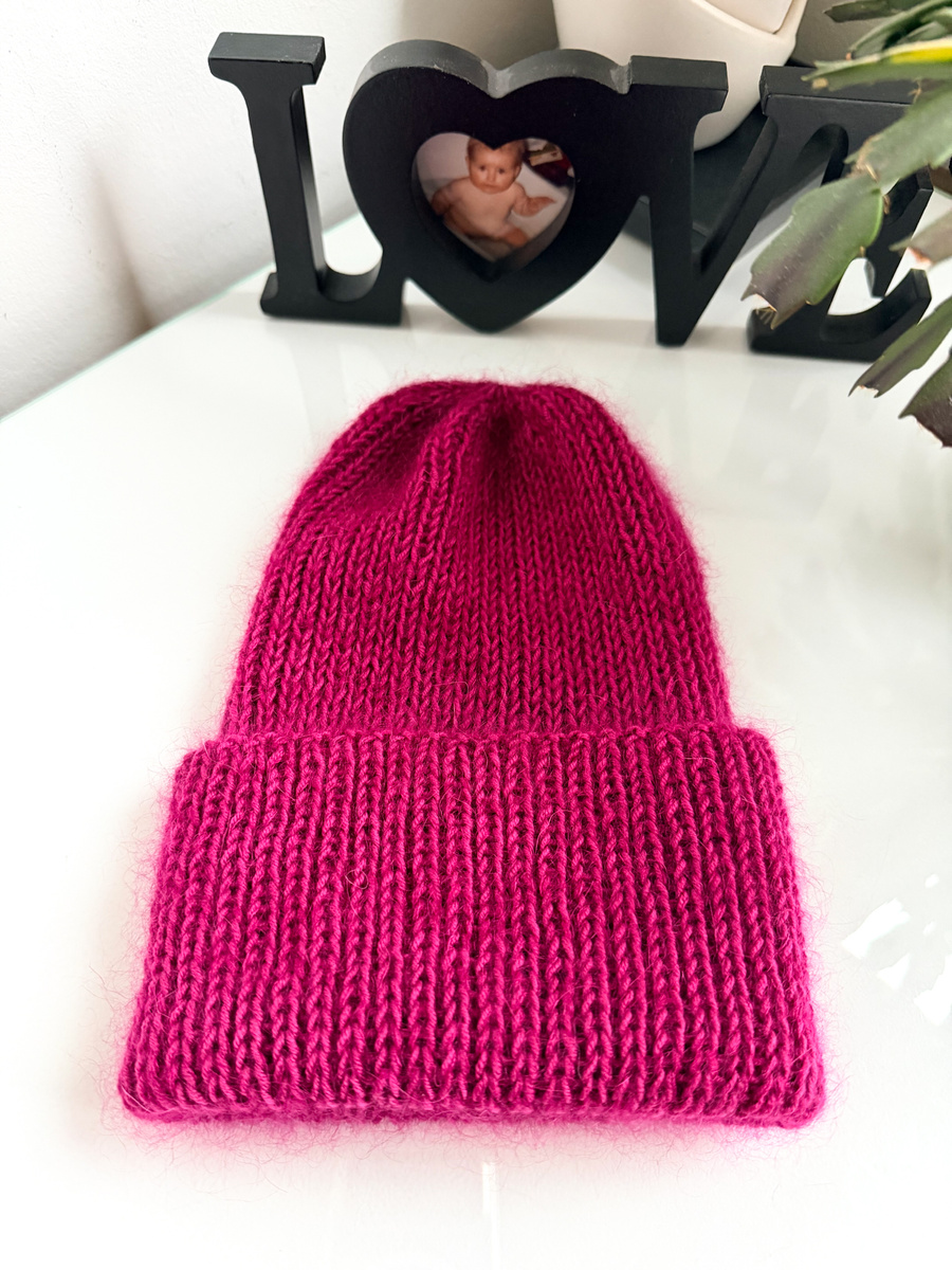 AUREA – ręcznie robiona czapka beanie baby merino + moher i jedwab damska/dziecięca 41/17 Śliwka