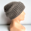 AUREA – czapka beanie handmade baby merino + moher i jedwab 57/12 Szaro-Brązowy