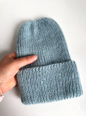 Ręcznie robiona czapka beanie AUREA 100% Baby Merino plus moher i jedwab 43/58 Jasny morski