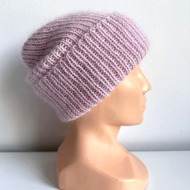 AUREA – ręcznie robiona czapka beanie baby merino + moher i jedwab damska / dziecięca 54/40 Pudrowy Róż