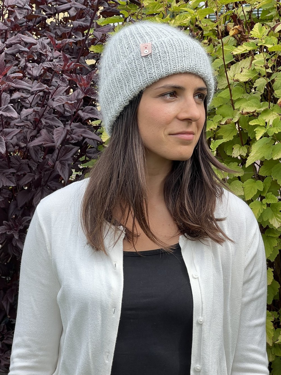 AUREA – ręcznie robiona czapka beanie baby merino + moher i jedwab damska dziecięca 22/44 Jasny Szary
