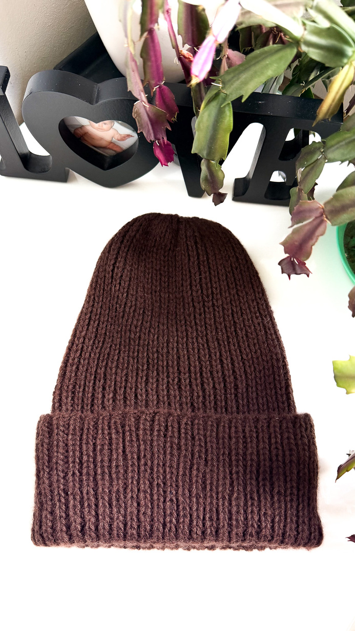 ELARA Turn-Up Cashmere and Silk Beanie 643 Cacao