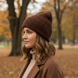 HELEN – czapka wywijana z wełny alpaki miedziany brąz