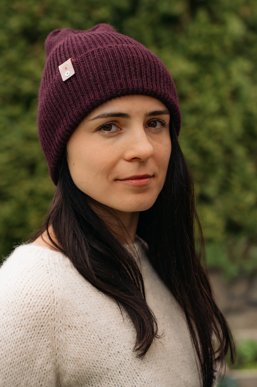 Czapka wywijana HELEN 100% Alpaka 9046 dzikie jagody