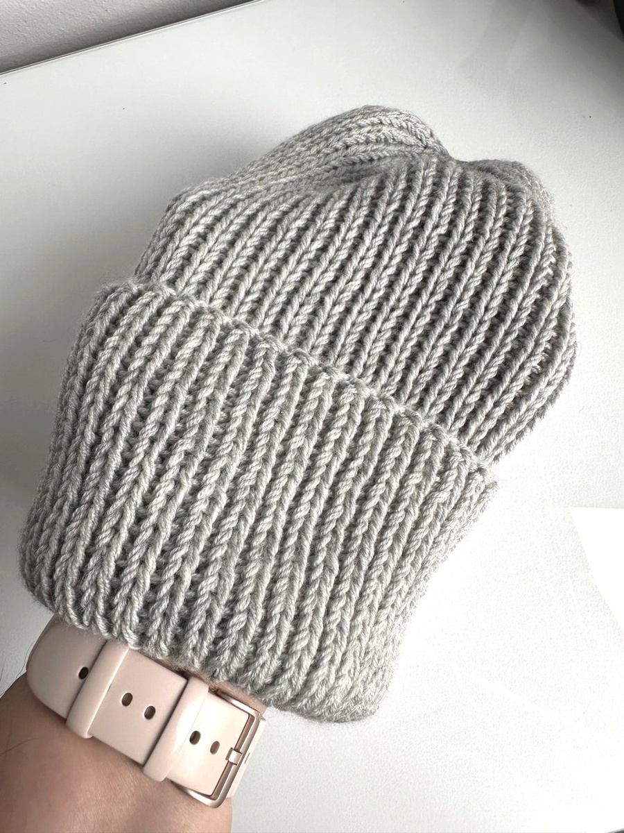NANA – czapka wywijana beanie z wełny 100% baby merino 22 jasny szary