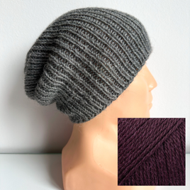 KIARA – czapka beanie z alpaki 100% 9044 ciemne winogrona, jesienno‑zimowa