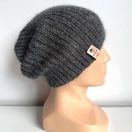 Handmade women’s hat AUREA 100% Baby Merino plus mohair and silk 20/22 Dark Grey