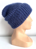AUREA – ręcznie robiona czapka beanie baby merino + moher i jedwab dziecięca/damska 30/28 Niebieski