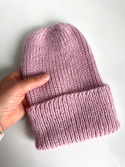 AUREA – ręcznie robiona czapka beanie baby merino + moher i jedwab 54/63 Pudrowy róż