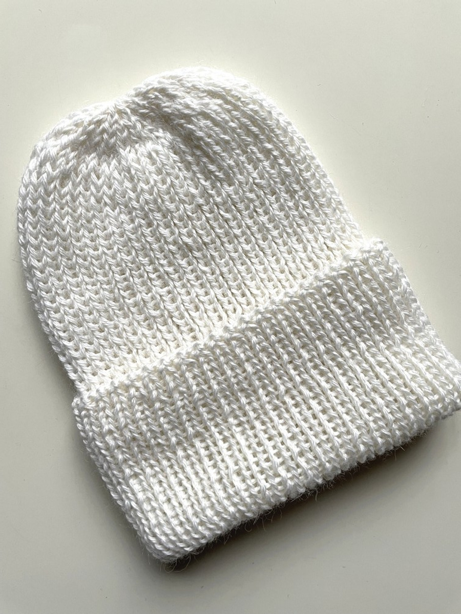 KIARA Turn-Up Beanie 100% Alpaca 101 White Handmade