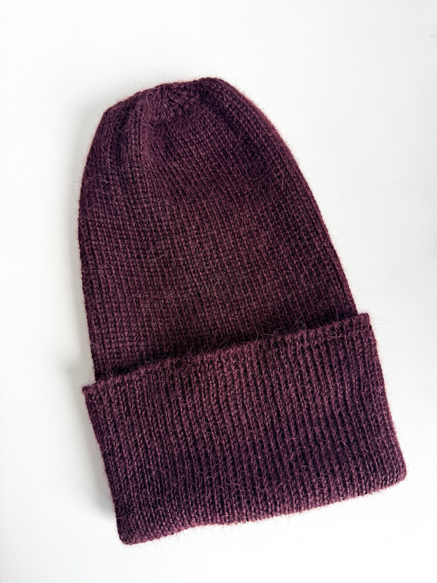 HELEN – czapka z alpaki damska wywijana 9044 ciemne winogrona