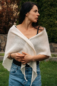 MORGANA Symmetrical alpaca and silk shawl 01 Ecru